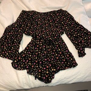 Black Long Sleeve floral romper